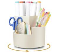 AiQInu Rotatif Pot a Crayon, Porte Organiseur Bureau, Porte-Stylos Pivotant à 360 Degrés avec 3 Compartiments, Rangement Stylo de Bureau Grande Capacité pour Papeterie, Maquillage, L'artisanat - Blanc