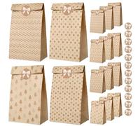 AiQInu Sac Cadeau 12PCS,Pochette Cadeau de avec 12 Autocollants,Papier Cadeau kraft,Sachet Bonbons Anniversaire Sac Cadeau Petit Format pour Mariage, Anniversaire, Noël, Halloween,Party