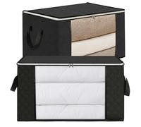AiQInu Sac de Rangement pour Vetement, 2PCS 90L Couette Pliables, Sous Lit avec Poignée Renforcée Literie Couvertures Oreillers Jouets Vestes, 60x44x35CM Noir, (Quilt storage bag)