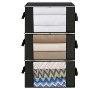 AiQInu Sac de Rangement pour Vetement, 3PCS 90L pour Couette Pliables, Sac de Rangement Sous Lit avec Poignée Renforcée pour Couvertures Oreillers Jouets Vestes, 60x44x35CM Noir