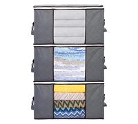 AiQInu Sac de Rangement pour Vetement, 3PCS 90L pour Couette Pliables, Sac de Rangement Sous Lit avec Poignée Renforcée pour Couvertures Oreillers Jouets Vestes, 60x44x35CM