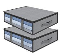 AiQInu Sac de rangement sous lit, Lot de 2 rangement sous lit Pliable Closet Organizer Sac Souple Grande Capacité avec Fenêtre Transparente Poignées Renforcées Organisateur à Glissière Non-tissé