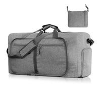 AiQInu Sac de Voyage Pliable 65L, 600D Sacs de Voyage avec Compartiment à Chaussures, Imperméable Sac Voyage Femme Homme Sac de Sport - 61 x 27 x 34 cm, Gris