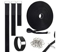 AiQInu Sangles Attache Cable,5m Ruban Scratch Serre Cable Nylon Réutilisable avec 30 Boucles en Métal, Libre de Couper Réglables Auto-adhésif avec Crochet Boucle pour Tuyaux,Cable Management