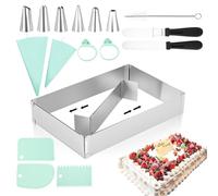 AiQInu Set de Moule à Gâteau Réglable - Cadre Rectangulaire/Carré Réglable avec Cercle à Tarte, Plaque de Cuisson, Cloison & Accessoires pour Gâteaux & Desserts (18,5x27,5-34x52,5 cm)