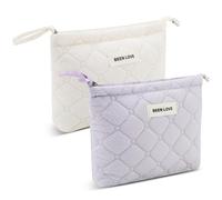 AiQInu Trousse de Maquillage Voyage 2PCS - Pochette Maquillage Femme - Trousse Toilette Portable - Lot de 2 (Blanc Cassé & Violet) - Idéal pour Cosmétiques, Accessoires