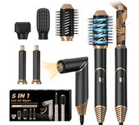 Air Brush Styler 5 en 1 Sèche Cheveux Ionique Brosse Soufflante Brosse Chauffante Brushing Boucleur a Cheveux Fer à Friser à Air Brosse à Air Chaud Cadeau pour Femme Kit, Noir