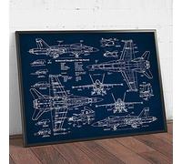Air Force Avion F18 Hornet Brevet Imprime Avion Affiche Avion De Chasse Plan Pilote Art Toile Peinture Image 60x70cm (24x28in) Sans Cadre