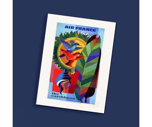 Air France - AFFICHE 30x40cm - The Caribbean - Nathan 1961 - envoi roulé