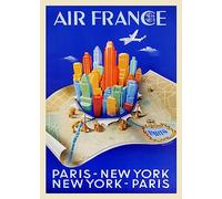 Air France -Paris New York Paris A.Dehedin 1950 - 50X70 Cm Affiche / Poster