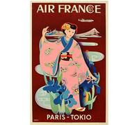 Air France - Paris Tokyo Y.Tabuchi 1952-63x100 Cm Affiche/Poster Tirage récent