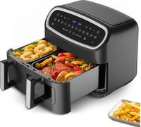 Air Fryer 10L Friteuse sans Huile - Double Cuve (4L+6L) - 2800W - 12 Modes de Cuisson - Écran LED - Noir