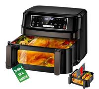 Air Fryer 12L | Réglable Une ou Deux Chambres Grande Friteuse Sans Huile, 8-en-1 Friteuse Air Fryer XXL Contrôle Température Indépendante max 200℃, 2600W AirFryer Double Compartiment a Fenetre Visible