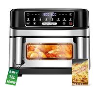 Air Fryer 12L | Réglable Une ou Deux Chambres Grande Friteuse Sans Huile a Recette, 8-en-1 Friteuse Air Fryer XXL Contrôle Température Indépendante 2600W, AirFryer Double Compartiment Fenetre Visible