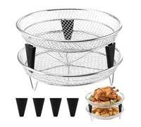 Air Fryer Accessories | With Silicone Feet Stackable Tray - 2-Piece 4-6.5L Oven Air Fryer Basket - For Cooking Broiling Dehydrating Meal Prep Home Bar Apartment Dorm Kitchen Counter