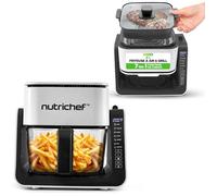 Air Fryer Avec Gril 4 L + 1,2 L, 1500 W, Bol En Verre, Double Niveau, 8 Programmes, Friteuse Sans Huile Multifonction