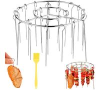 Air Fryer Barbecue Grill Vertical Barbecue Kebab, Space-Saving Stainless Steel Vertical Kebab Grill Rack for Air Fryers, Ideal for Grilling Skewers, Meat, and Veggies Indoors (1 Rack +24 Skewers)