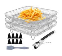 Air Fryer Basket Set | 8 pouces Non-Stick Stainless Steel Grill Tray | 13 pièces Square Stackable Drying Rack for Vegetables, Bacon, Meat, Toast, Baking & Grilling | Air Fryer Accessories Kit
