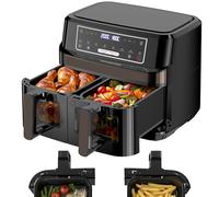Air Fryer Double Compartiment | 10L Friteuse à Air Chaud Fenetre Visible Contrôle Individuel Température, 8-en-1 Friteuse Sans Huile Commande Tactile max 200℃,Friteuse Airfryer 2600W Éclairage Intégré