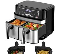Air Fryer Double Compartiment 9L | Friteuse Sans Huile a 2x4,5L Tiroir, 2600W Friteuse à Air Chaud 8 en 1 Écran Tactile Smart Finish Fonction, Airfryer Deux Zones Contrôle Individuel Température Temps