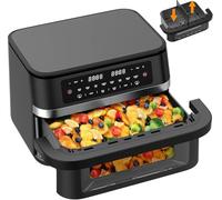 Air Fryer Double Zone 11L XXL - 2950W Friteuse à air pour une cuisson rapide, Double Chambre & Séparateur amovible, Friteuse sans Huile avec Fenêtre, 8 programmes pour Familles