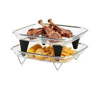 Air Fryer Pan - Stainless Steel Stackable Tray - 2-Piece 4-6.5L Oven Air Fryer Basket | For Grilling Cooking Roasting Dehydrating Meal Prep | Home Kitchen Bar Apartment Dorm