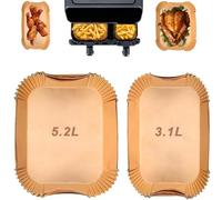 Air Fryer Parchment Paper Liners, 100 Pieces, 5.2L and 3.1L, Compatible with Philips, Tefal, Moulinex Dual Basket Air Fryers