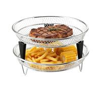Air Fryer Rack - 2 Piece Stackable Dehydrator Tray With Silicone Feet | Stainless Steel Cooking Broiling Rack Set | Reusable Air Fryer Accessories For Meal Prep Baking Roasting Home Kitchen