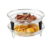 Air Fryer Rack - Stackable 2 Piece Dehydrator Tray Set with Silicone Feet, Multi Layer Cooking Grill Rack for Broiling Cooking Dehydrating Meal Prep, Apartment Space Saving Accessory 7.09x7.09 Inch