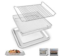 Air Fryer Tray Replacement for Cuisinart TOA-95 Toaster Air Fryer Convection Oven, 13.5 * 10.5'' Non-Stick Mesh Air Fryer Stainless Steel Basket Wire Rack Accessories Parts, Dishwasher Safe