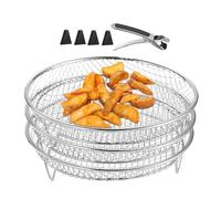 Air Fryer Wire Rack - 3X Stackable Stainless Steel Grill Holder | Cooking Stand, Kitchen Supplies for Steamer Oven, Includes Gripper Clip