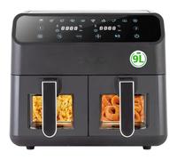 Air Fryer XXL 9L à Double Compartiment avec Fenêtre de Visualisation, 10 Programmes, 85% Moins de Graisse, Écran Tactile Digital, 80-200°C, Noir