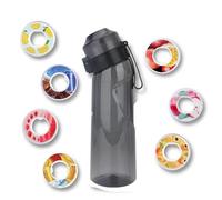 Air Gourde, avec 7 Pods, 650ML, Bouteille d'eau parfumée, Gout Fruité, Écologique, Sans BPA, Capsules de Saveur, Sport, Enfant, Paille, Cola, Pomme, Fraise, ... Set up Pack (Noir)