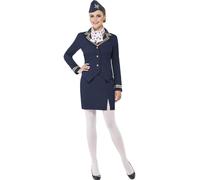 Air Hôtesse De L'Air Déguisement Cabine Ras Costume + Chapeau UK 8-18