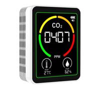 Air intérieur 3 en 1 de qualité supérieure avec capteurs d'humidité - Écran LCD 400 à 5000 ppm Plage ± 10 ppm Précision ABS Boîtier - Pour la maison, le bureau, l'école (blanc)