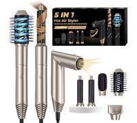 Air Styler 5 en 1 Air Brush Brosse Chauffante Brushing Sèche-Cheveux Ionique 5 en 1 Brosse Soufflante Airstyler Boucleur a Cheveux à Air Brosse à Lissante Ensemble Airbrush Coiffure Femmes, Or