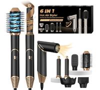 Air Styler 6 en 1 Air Brush Brosse Chauffante Brushing & Sèche-Cheveux avec Diffuseur Brosse Soufflante Airstyler Boucleur a Cheveux à Air Brosse à Lissante Ensemble Airbrush Coiffure Femmes, Noir