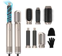 Air Styler Brush 6 en 1 Brosse Chauffante Brushing Sèche-Cheveux Brosse Soufflante Airstyler Boucleur a Cheveux à Air Brosse à Lissante Ensemble Airbrush Hairstyler Coiffure Femmes, Or-champagne