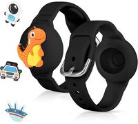 Air-Tag Protective Case,Silicone Air-Tag Bracelet For Children With 4 Pendants,Cute Protective Air-Tag Key Finder Cover For Children,Children's Bracelet For Air-Tag Waterproof (Black)