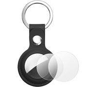 Air-Tag Pu Leather Protective Case,Airtag Key Ring Case,Anti-Fall And Anti-Scratch Portable Key Finder For Keys,Children,Pets (Airtag Not Included) (Black)