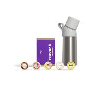 air up® Bouteille en acier inoxydable - Kit de démarrage original avec dosettes en 5 saveurs - Sans sucre - Bouteille isotherme de 480 ml - Garde l'eau froide pendant 14 heures - Étanche - Argent