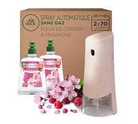 Air Wick Désodorisant Maison Spray Automatique Sans Gaz Active Fresh - 1 Diffuseur + 2 Recharges Parfum Fleur de Cerisier & Framboise