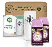 Air Wick Freshmatic Max - Kit de démarrage avec appareil et 2 recharges - Désodorisant automatique - Parfum : plaisir d'été - 2 recharges de 250 ml + appareil blanc