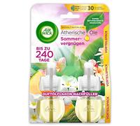 Air Wick Lot de 2 recharges d'huile parfumée Duo Plaisirs d'été - Parfum d'ambiance fruité et frais - Lot de 2 huiles parfumées - Emballage sans plastique