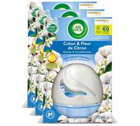 AIR WICK Lot de 3 Diffuseurs Continu aux Huiles Essentielles Coton & Fleur de Citron 60j