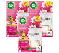 AIR WICK Lot de 3 Diffuseurs Electrique désodorisant Huiles essentielles Fleur de Cerisier ET Framboise
