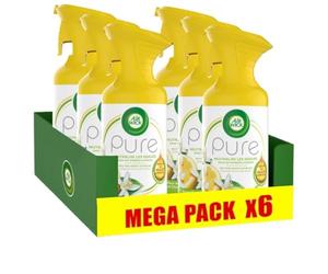 Air Wick Lot de 6 Désodorisants Maison Aérosol Pure aux 5 Huiles Essentielles Parfum Fleur de Citronnier Rafraichissant - 250ml