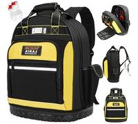 AIRAJ 43x38x20cm Sac à Dos à Outils de Chantier Robuste Avec Base en Caoutchouc ABS, Facile à Transporter, Pour Électricien, Plombier, Travailleur de Maintenance
