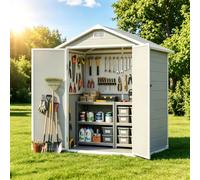 AIRAJ Abri de jardin en plastique de 1,8 x 1,2 m, avec serrure, étanche, avec ouvertures de ventilation et fenêtres, avec un sol intégré, parfait pour terrasse, pelouse