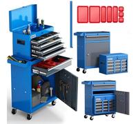 AIRAJ Chariot à Outil avec 7 Tiroirs, 2-en-1 Amovible Chariot à Outil avec 8 Boîtes de Rangement de Pièces, Crochets, 2 Roues de Frein, Convenant Aux Garages, Ateliers de Réparation, etc